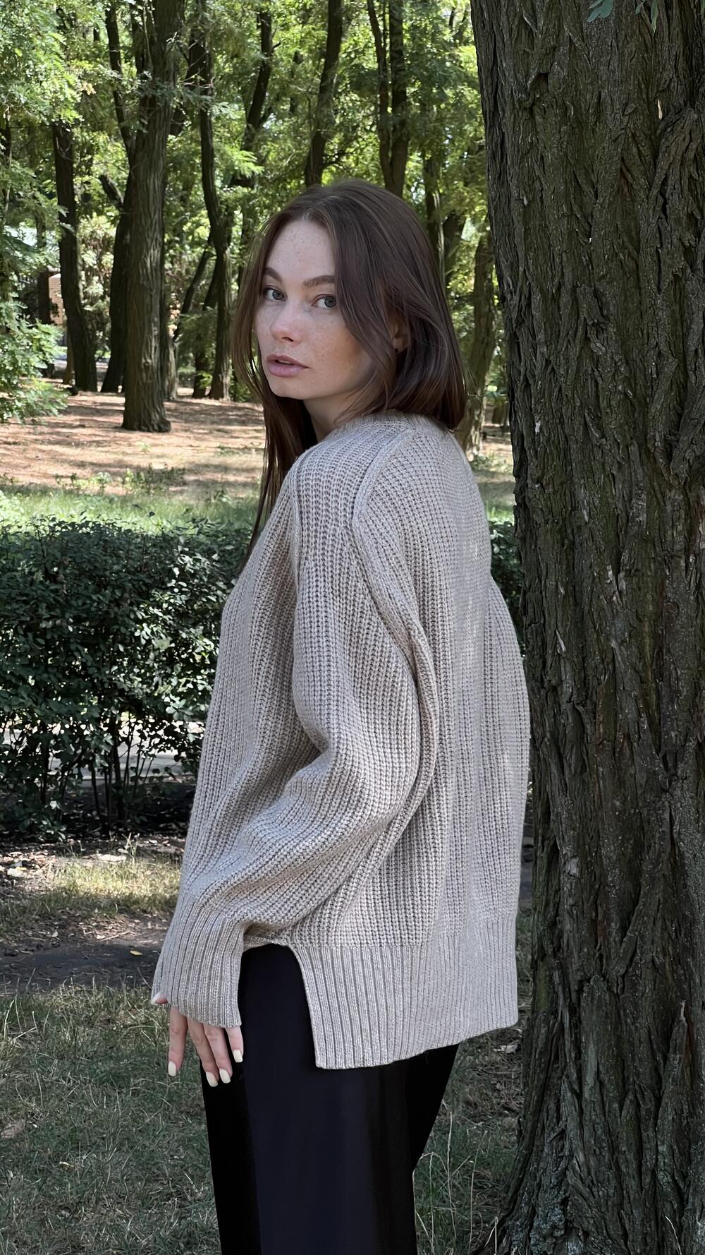 Светр з швами назовні з розрізами збоку Un7039 Lara M/L, Какао