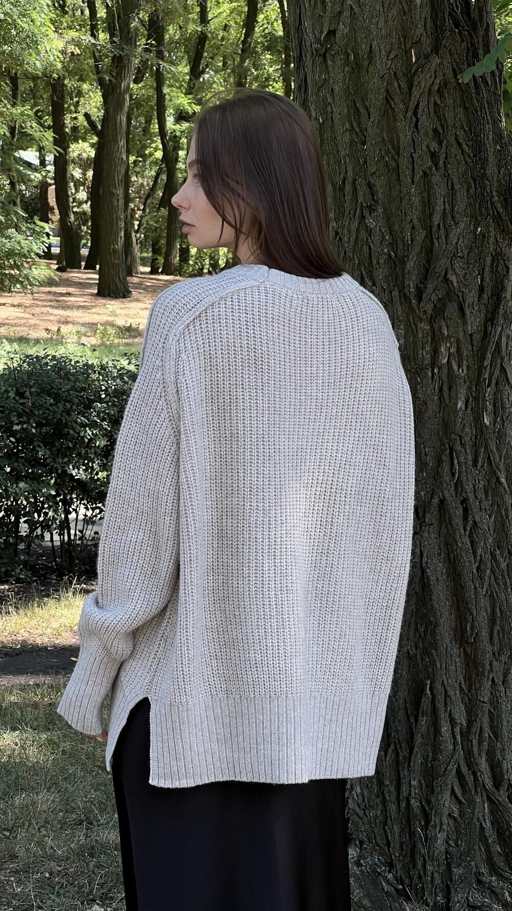 Светр з швами назовні з розрізами збоку Un7039 Lara M/L, Бежевий