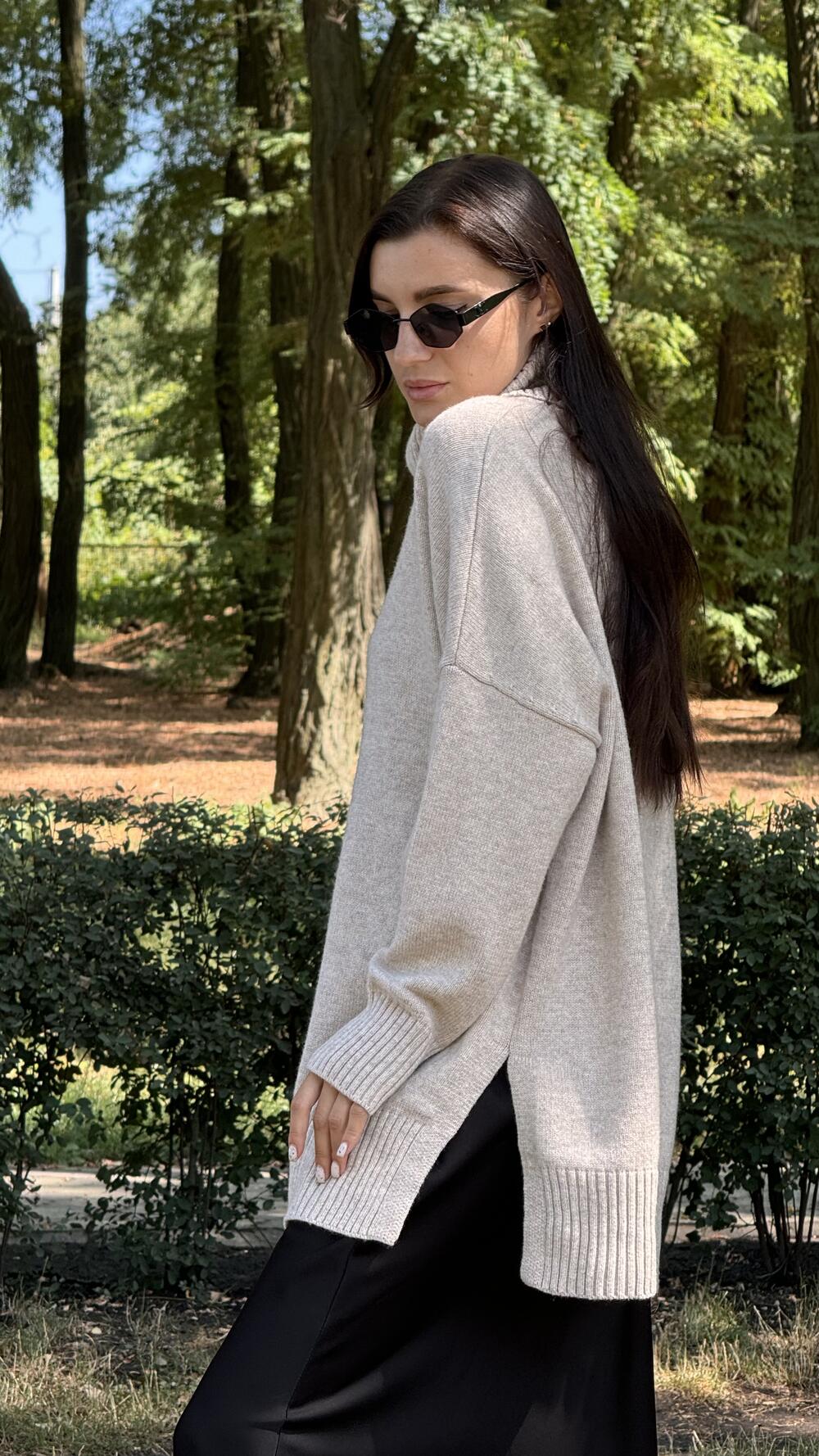 Туніка з розрізами та обʼємним комірцем Un7035 Lara S/M, Какао