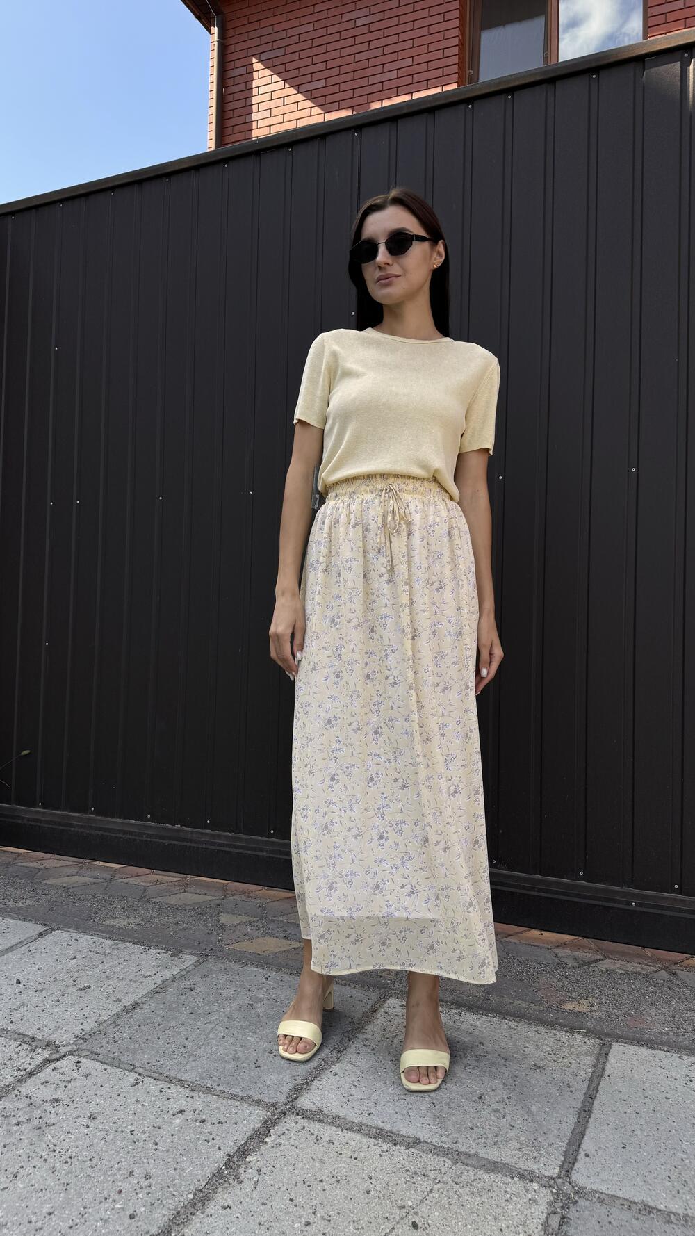 Спідничка міді з підкладою в квітковий принт Morfin M, Жовтий