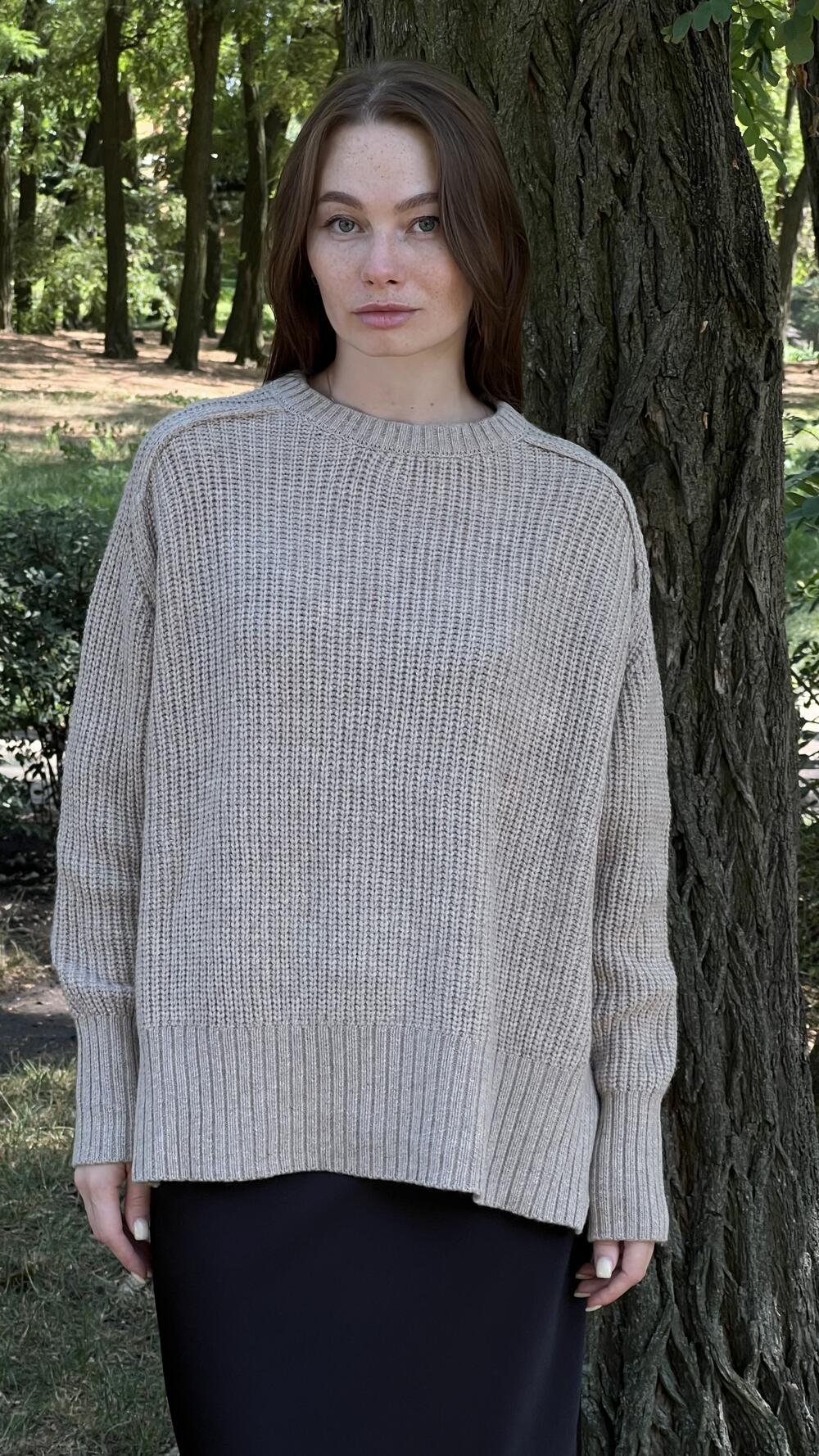 Светр з швами назовні з розрізами збоку Un7039 Lara M/L, Какао