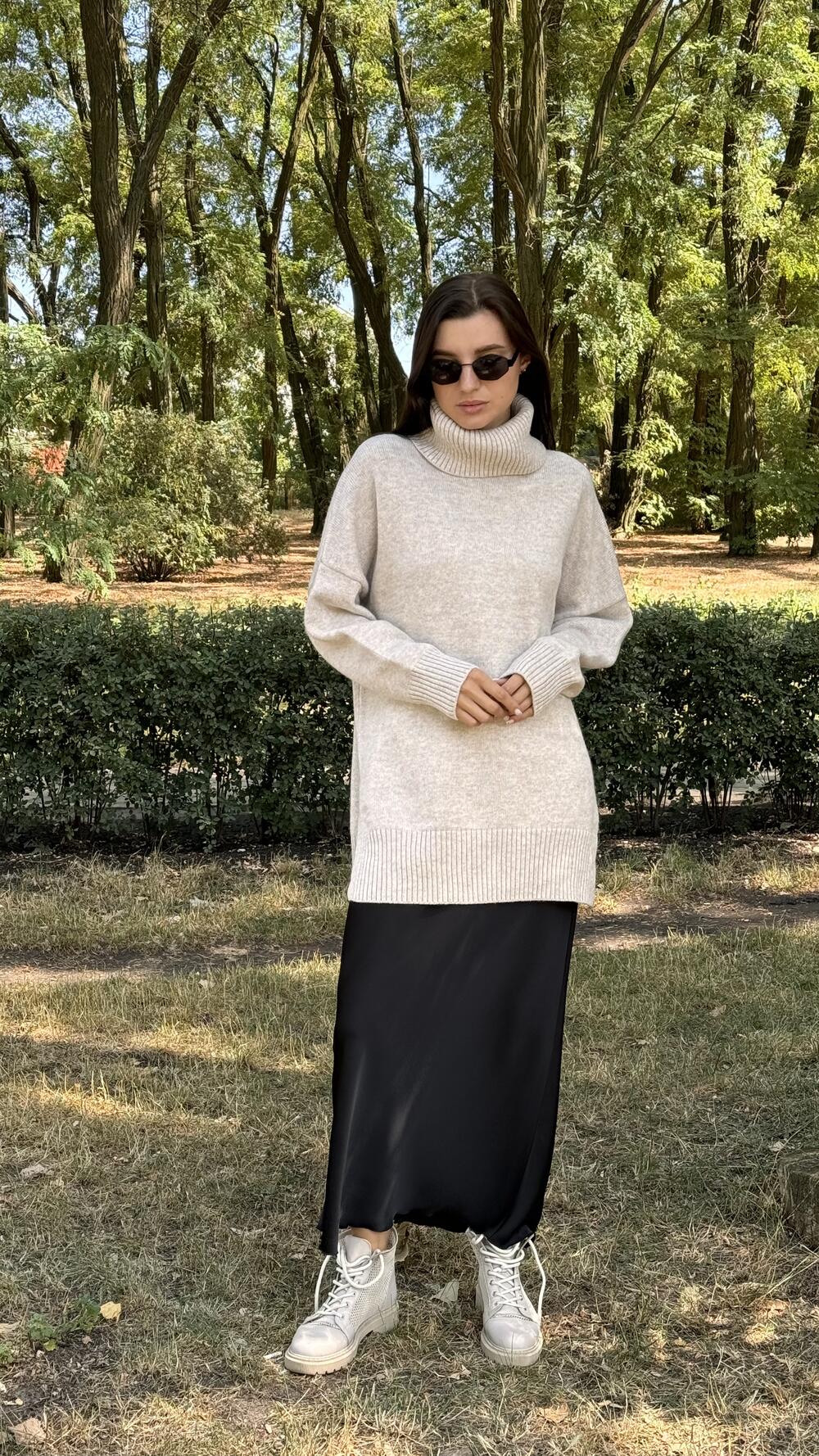 Туніка з розрізами та обʼємним комірцем Un7035 Lara S/M, Какао