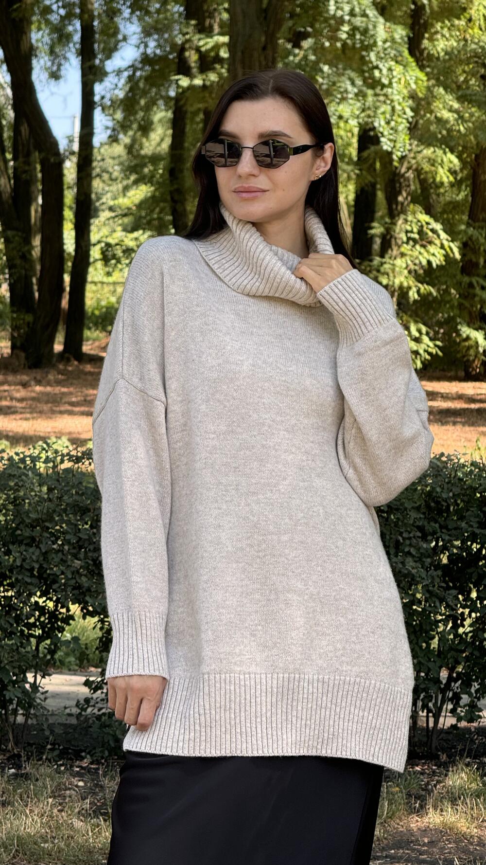 Туніка з розрізами та обʼємним комірцем Un7035 Lara M/L, Какао