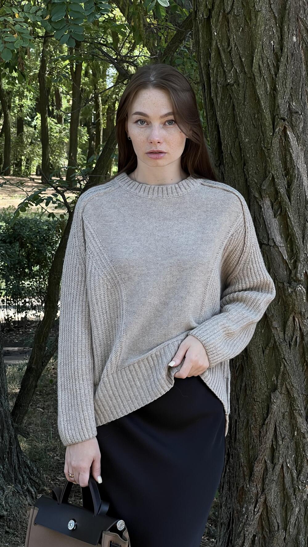 Светр з швом назовні у формі кокона Un7038 Lara M/L, Какао