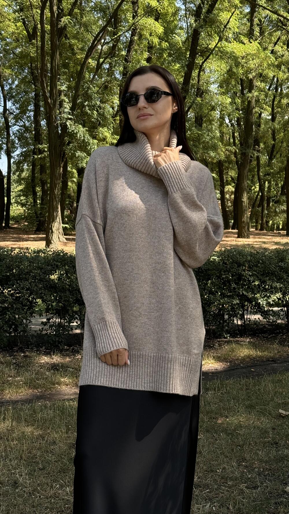 Туніка з розрізами та обʼємним комірцем Un7035 Lara M/L, Мокка