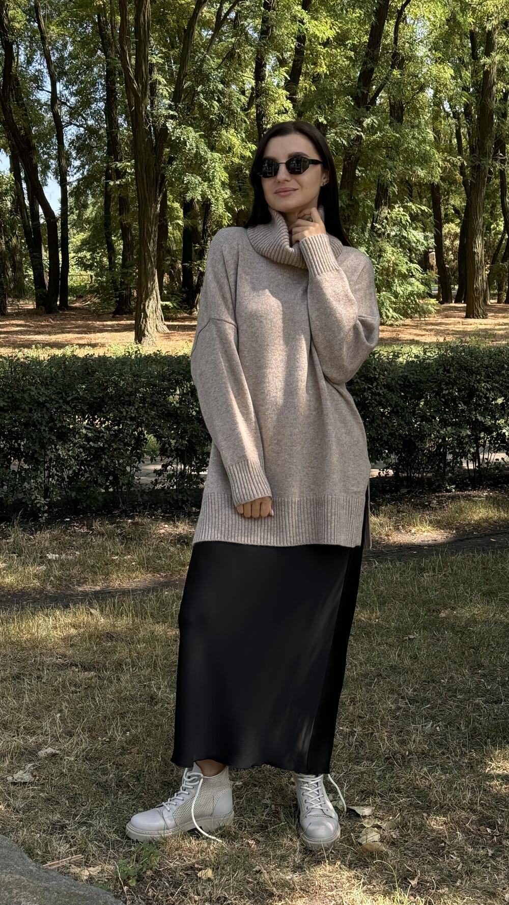 Туніка з розрізами та обʼємним комірцем Un7035 Lara M/L, Мокка