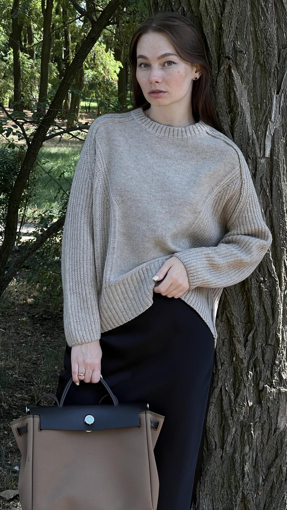 Светр з швом назовні у формі кокона Un7038 Lara S/M, Какао