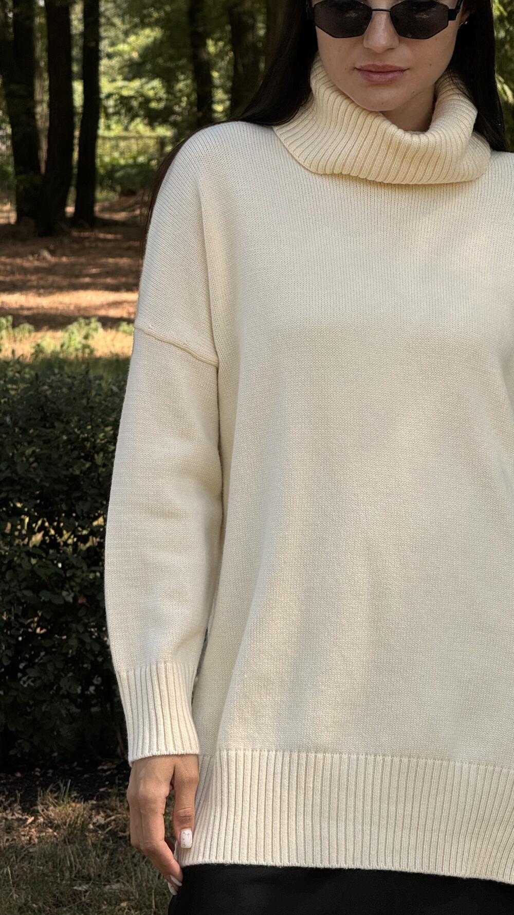 Туніка з розрізами та обʼємним комірцем Un7035 Lara S/M, Крем-брюле