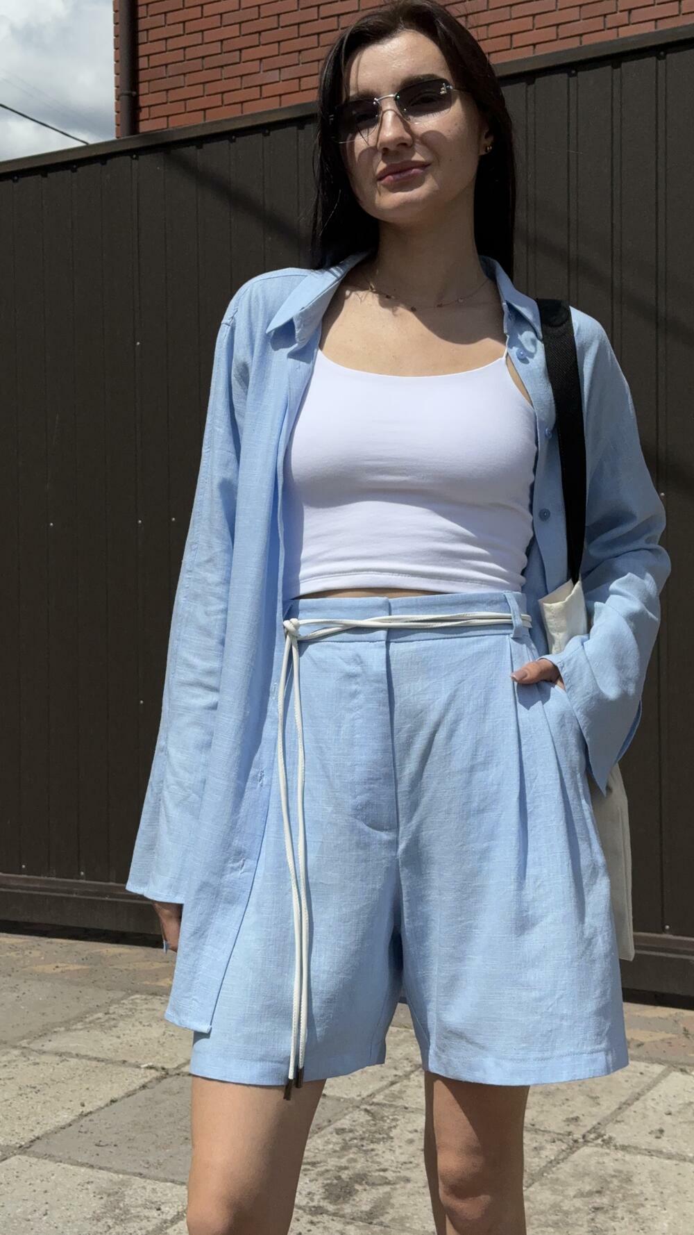 Шорти льняні, з защипами Morfin M, Блакитний