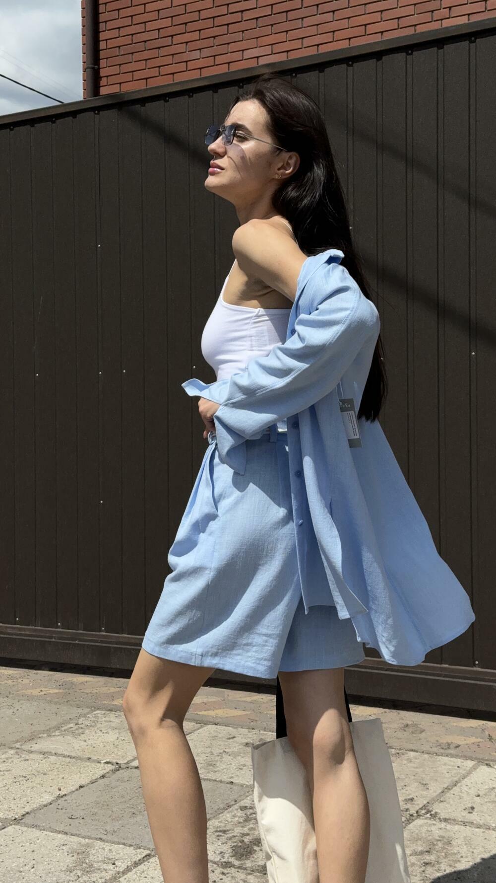 Шорти льняні, з защипами Morfin M, Блакитний