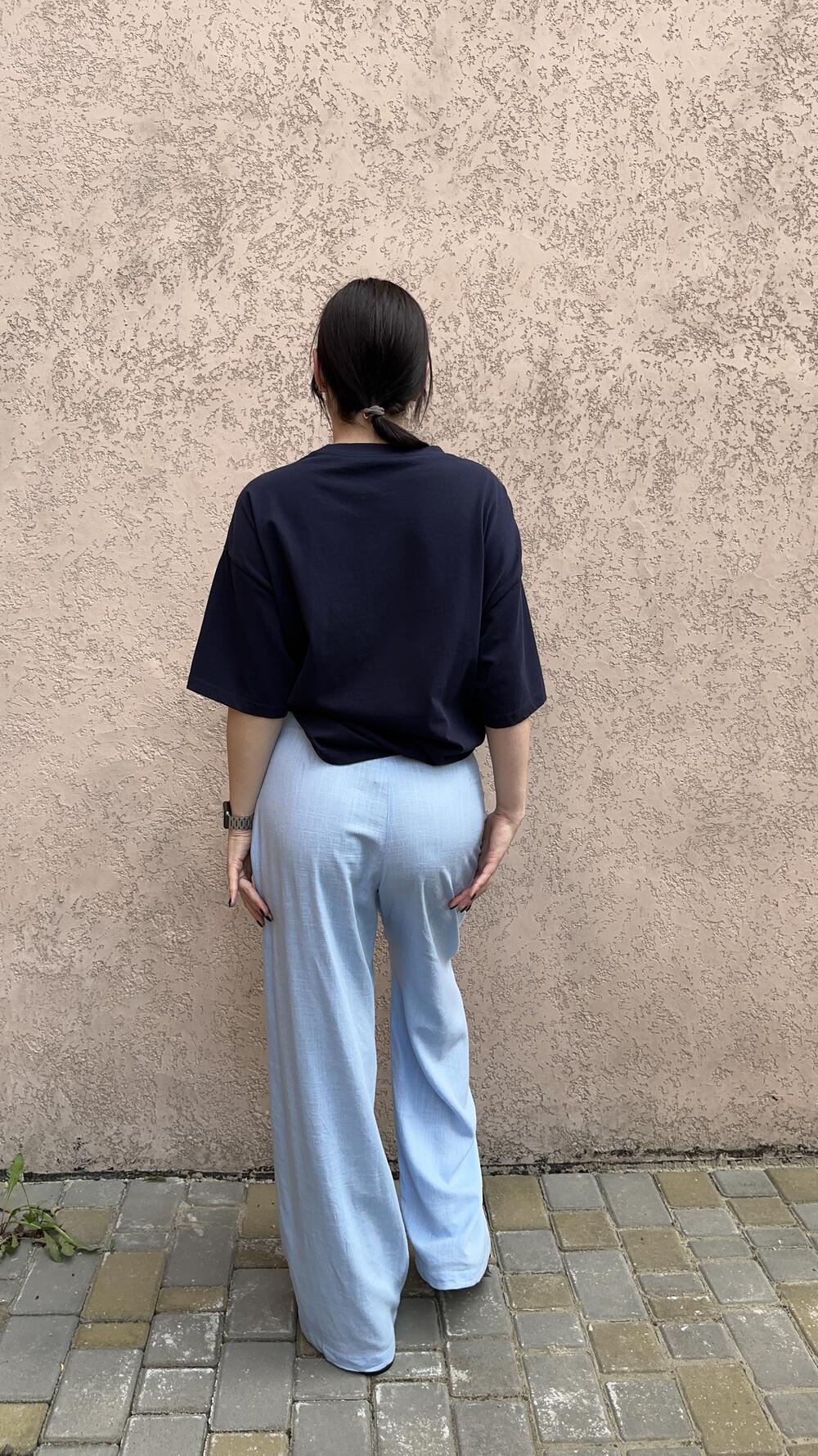 Брюки льняні з защипами Morfin M, Блакитний